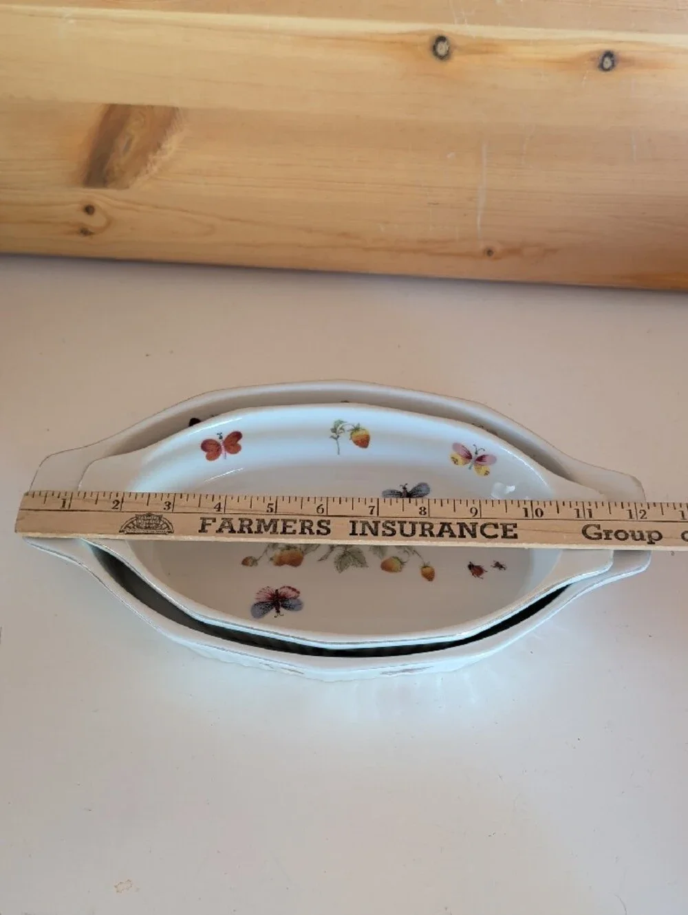 4 pcs.Oven To Table, White Ceramic Fruit & Butterfly. 7124-7122-6070-6970.